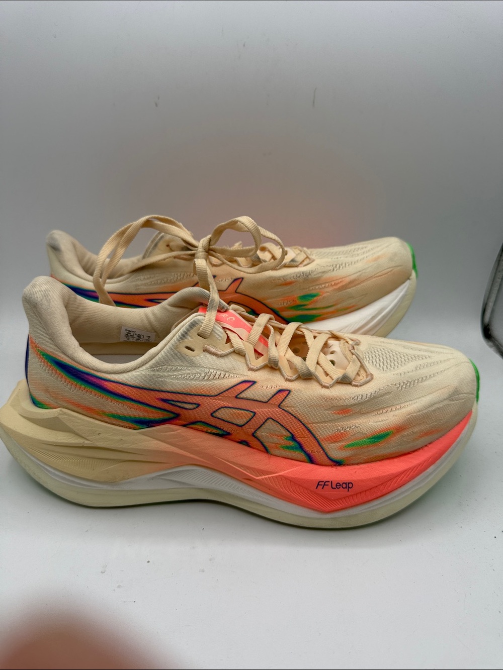 Asics Super Blast 3 men’s 7 approx women’s  8.5 - Peach/ Coral and Rainbow S1